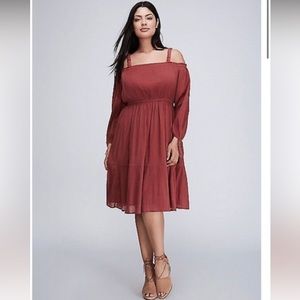 Lane Bryant Mauve Pink Cold Shoulder Dress Long Sleeve with Pockets.